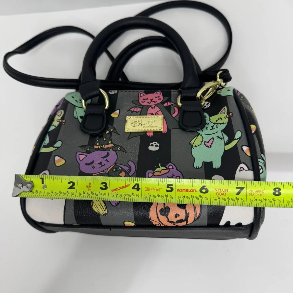 Luv Betsey Johnson Halloween Cat Mini Satchel Crossbody Bag Black Striped Spooky